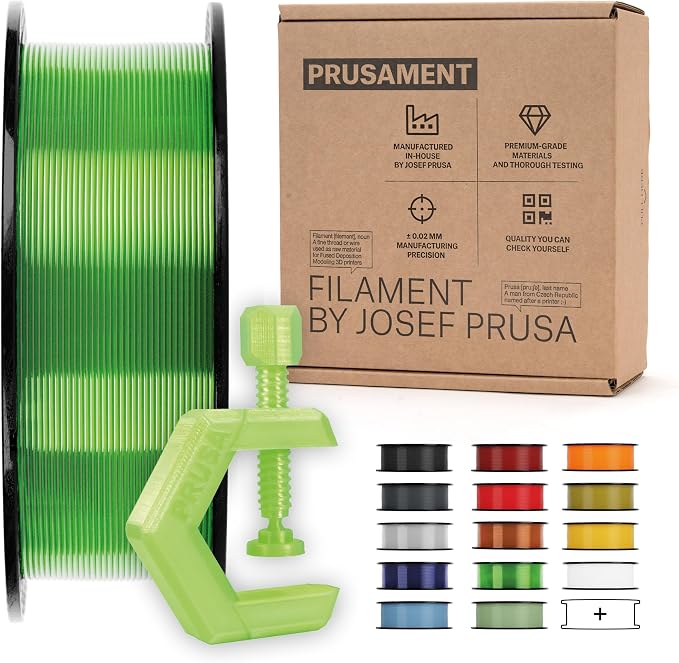 Prusament Premium PETG Neon Green Transparent 1.75mm 1kg Filament | PETG filament with ±0.02 mm precision, low stringing, strong layer adhesion, and reliable tangle-free printing.