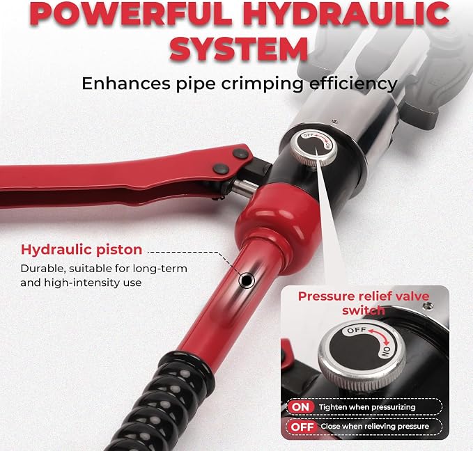 Copper Pipe Crimping Tool,Hydraulic Crimping Tool with 1/2", 3/4", 1" Jaws,Copper Tube Fittings Pipe Crimpers for Narrow Spaces and Tee Fittings