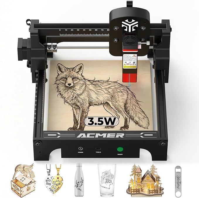 ACMER S1 Laser Engraver for Beginners, 3500mW Portable Laser Engraving Machine with 130x130mm Working Area, 0.01mm Precision, Desktop MINI Engravers for Wood, Leather, Metal, DIY Gifts & Home Projects