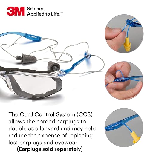 3M Safety Glasses Virtua CCS & Virtua Sport CCS 2-Pack, Clear Lens,ANSI Z87 | Anti-Fog, Corded Ear Plug Control System, Removable Foam Gasket