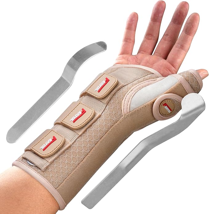 FEATOL Carpal Tunnel Wrist Brace Night Support, Thumb Spica Splint Right Hand for De Quervains Tenosynovitis, Tendonitis, Thumb Brace for Women Men, Beige, Large/XLarge