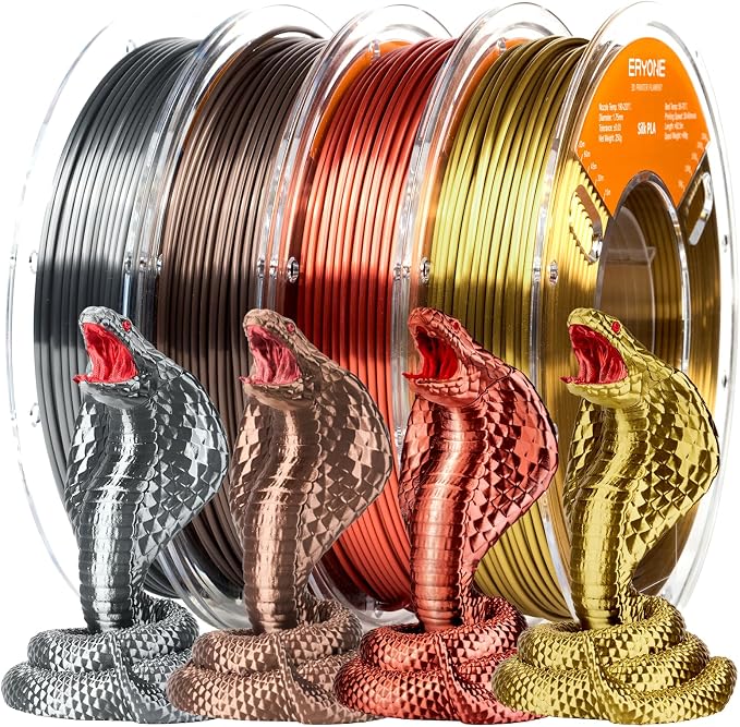 ERYONE PLA Filament 3D Printer Filament Bundle Multicolor 1.75mm +/- 0.03mm, PLA Filament 250g Spool, 4 Rolls, Silk Pla 3