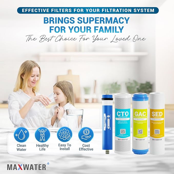 5 Stage Reverse Osmosis System Replacement Filter Set with 100 GPD RO Membrane