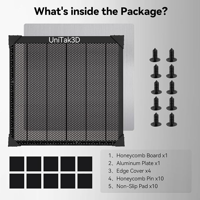 UniTak3D Honeycomb Laser Bed 440 x 440 mm Working Table for XTool D1/D1 Pro/S9/S10/S30 Pro/RAY5 Engraver Fast Heat Dissipation and Desktop Protection with Aluminium Plate(Working Area:15.75x15.75in)