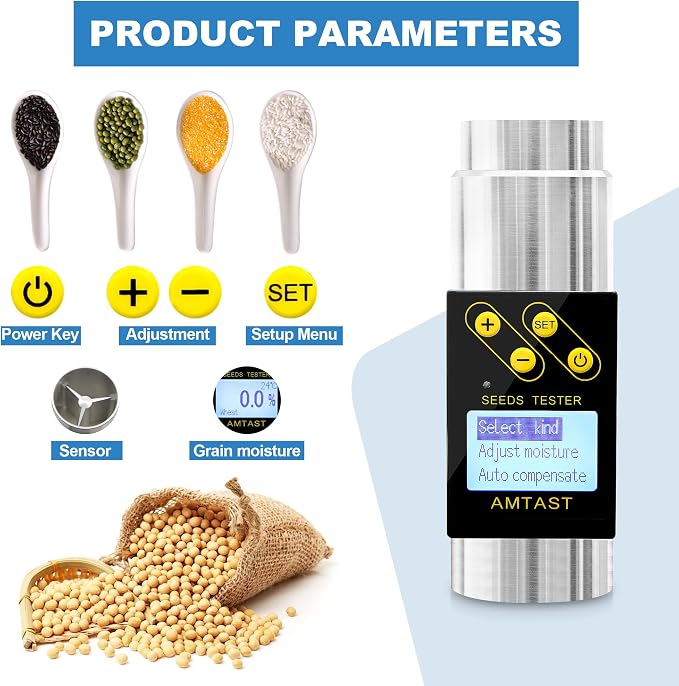 Grain Moisture Meter High Precision Grain Moisture Tester with Temperature Portable Seed Moisture Meter for 18 Grains including Wheat, Soybean, Coffee and More