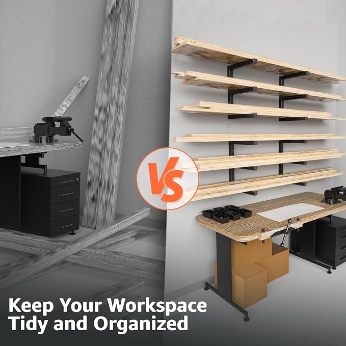 YYR 4 Layer Power Tool Organizer 16 Inch 4 Slots & Heavy Duty 4-Level Lumber Storage Rack Wall Mount