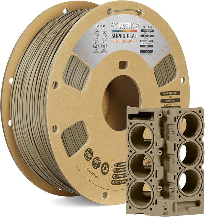 OVERTURE Super PLA+ Filament 1.75mm, Toughness Enhanced PLA Plus, Professional Toughness 3D Printer Filament 1kg (2.2lbs), High Precision +/- 0.02mm (Light Brown)