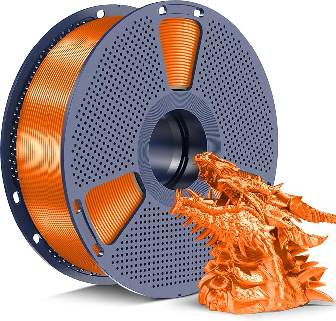 SUNLU Silk PLA+ Filament 1.75mm, Chrome Like Gloss Finish, Smooth Silk Texture, Upgraded Formula for Stable Printing, 1kg(2.2lbs) PLA Plus 3D Printer Filament, Orange