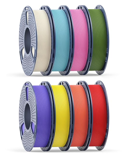 250g Matte PLA Filament 1.75mm Bundle, 3D Printer Filament, Premium Matte Finish, Low Reflection Surface, 250g Spool, 8 Rolls, Bone White+Red+Yellow+Olive Green+Sea Salt Blue+Orange+Purple+Pink