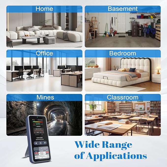 RM-66 Radon Detector for Home, Portable Radon Monitor with TFT Color Display, Audible & Visual Alarm, Easy-to-Use, Rechargeable Type-C, Long-Term Monitoring in pCi/L or Bq/m³
