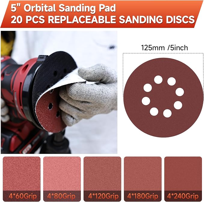 5-Inch Random Orbital Sander, Cordless Sanding Machine Compatible with Milwaukee 18V Battery(NO Battery), Brushless Electric Sander with Dust Collector (Dark Red)