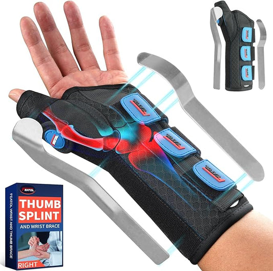 FEATOL Carpal Tunnel Wrist Brace Night Support, Thumb Spica Splint Left Hand for De Quervains Tenosynovitis, Tendonitis, Thumb Brace for Women Men, Black Blue, Large/XLarge