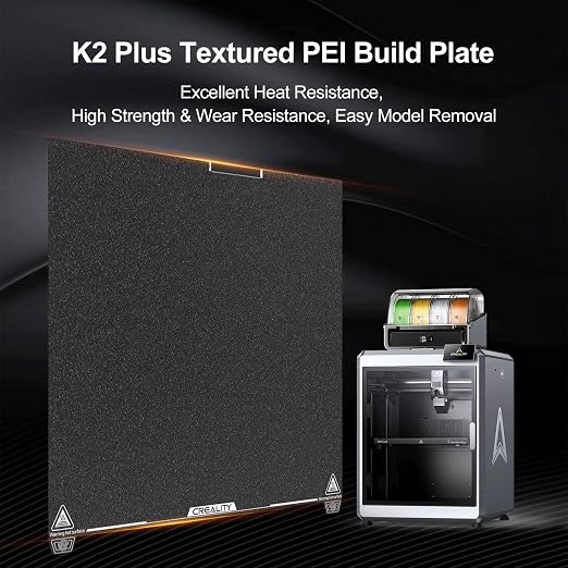 for Creality K2 Plus Build Plate, 370 x 370mm 3D Printer Platform with Textured PEI Surface Removable Spring Steel Magnetic Base for Creality K2 Plus 3D Printers (Frosted)