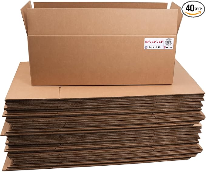 Long Cardboard Boxes 14"L x 14"W x 40"H (Pack of 40) - USA-Made Packing Boxes for Moving, Shipping, or Storage - USPS, UPS, FedEx Approved - Professional Packing Supplies for Moving | USA-Made Packing Boxes for Moving, Shipping, or Storage - USPS, UPS,...