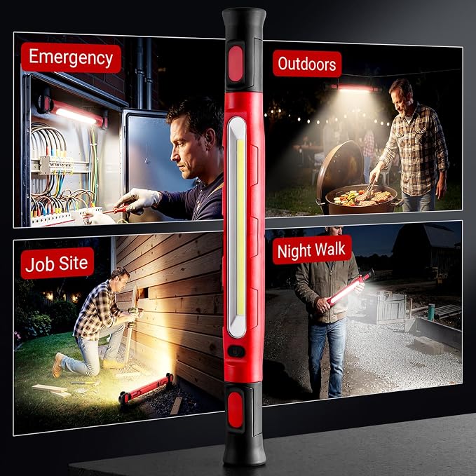 Magnetic Work Light, 3000LM Ultra Bright LED Magnetic Light Bar, 5200mAh Rechargeable Work Light with Hooks, Portable Under Hood Lights Machanic Tools for Car Repairing, Inspection, Garage, Emergency