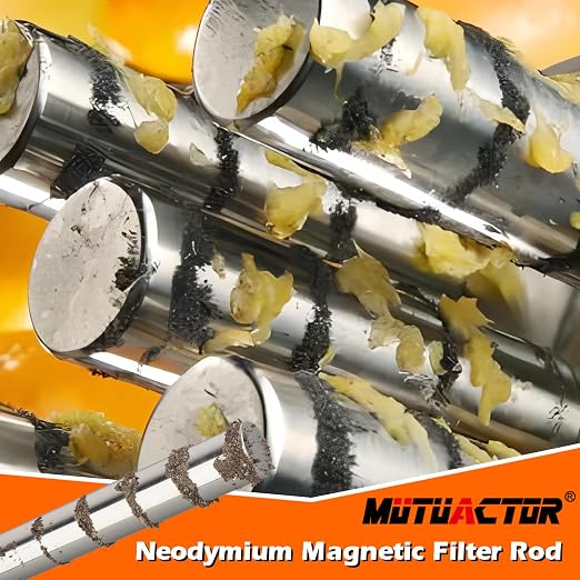 MUTUACTOR Powerful Magnetic Filter Cylinder Bar,12000GS Neodymium Magnetic Filter Rod with M6 Screw Holes,7.87”x0.98” High-Performance Food Industry Grade Stainless Steel Magnetic Rod Separator