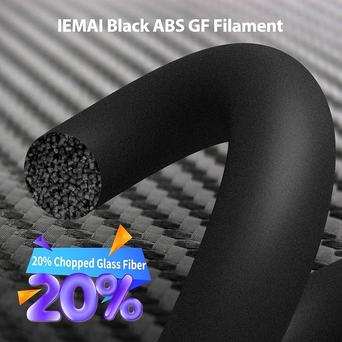 IEMAI Glass Fiber ABS Filament 1.75mm Matte Black 1kg, ABS-GF 3D Printer Filament with High Stiffness, Heat & Chemical Resistant, Dimensional Stability & Low Warpage