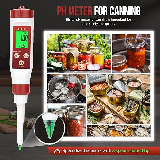 YINMIK Digital pH Meter for Food Fermentation with pH Calibration Solution | Spear Tip Food pH Tester Fermentation, Hot Sauce Canning, Cheese Cooking Sourdough Bread, Water Resistant, Solid and Water