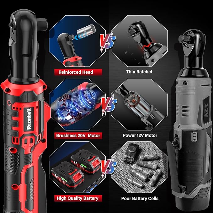 20V 3/8" Cordless Electric Ratchet Wrench Set, 88 Ft-lbs(120N.m), 500 RPM | 2PCS 2000mAh Batteries, Variable Speed, LED Light, 5 Sockets, 1/2" Adapter, 3" Extension Bar