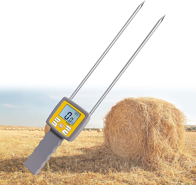 Hay Moisture Tester, Portable Hay Moisture Meter with Probe & Backlight LCD Display for Hay, Froage Grass, Leymus Chinensis, Alfalfa and Other Hays Moisture Testing