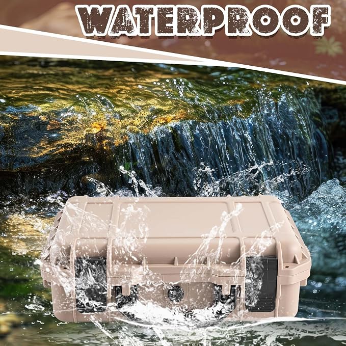 Relaxweex 1 Pcs Waterproof Hard Case with DIY Customizable Foam Insert Portable Protective Case with Knife for Camera Drones Equipments Tools Test Instruments(Tan,16.3 x 12.4 x 6.5 Inch)
