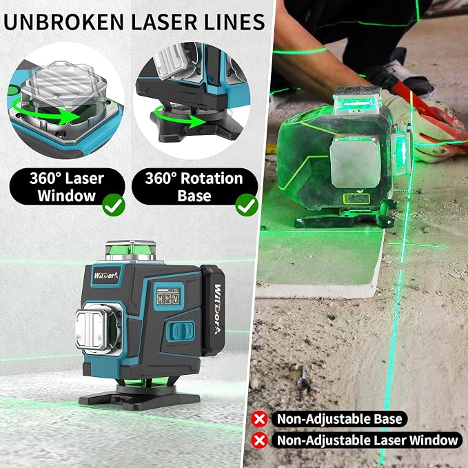 Laser Level with Tripod, 4x360° Self Leveling ±4° Laser Level, Remote Control 4D Green 16 Line Laser Leveler Tool for Woodworking&Renovation, with 2x4800mAh Li-ion Batteries&Hard Carry Case