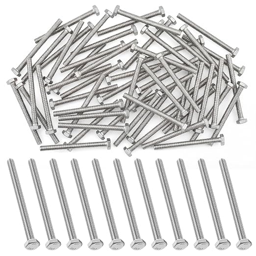 Zonon 50 Pcs 1/4-20 x 3-1/2" Hex Head Screw Bolt 18-8 (304) Stainless Steel Hexagon Bolts, Fully Threaded, Plain Finish, External Hex Drive (Silver)