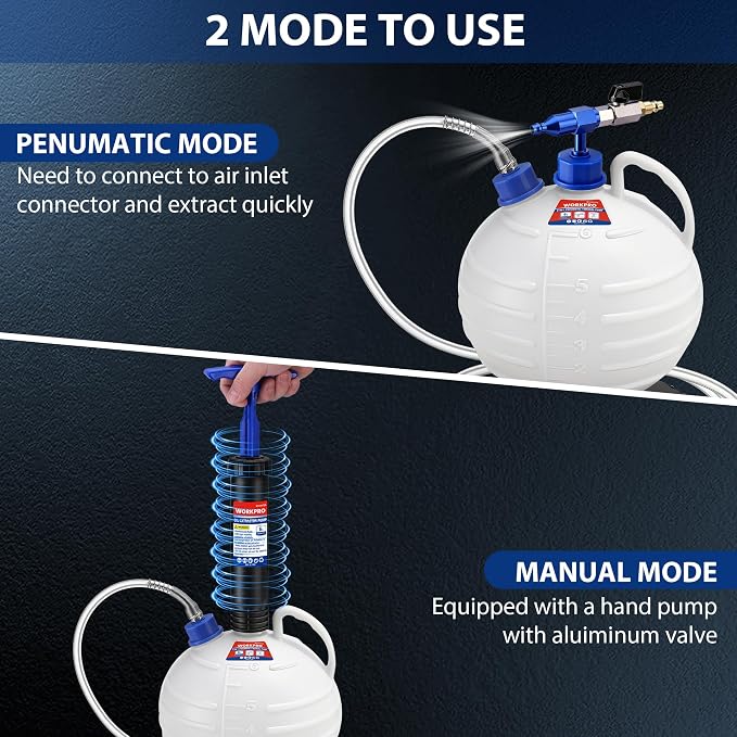 WORKPRO 6L Oil Extractor Pump, Pneumatic and Manual Fluid Extractor Pump with Main Hose, Three Extensions and Brake Bleeding Hose for Oil and Brake Fluid Change of Automotive, Marin Boat and More
