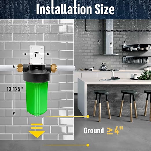 High Capacity 10 x 4.5” Whole House Filter Purifier System for Well or City Water, Presser Relief Button, 1” NPT Brass Port, Double O-Ring, Meets NSF Standards & Regulations (Green, 4 Sets)