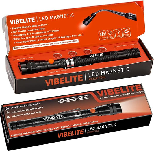 VIBELITE Gifts for Men, Magnetic Pickup Tool with LED, Telescoping Magnet Flashlight, Cool Gadgets Birthday Gifts for Him, Dad, Teen Boys, Husband, Handyman, Boyfriend, Mens Gifts, Black