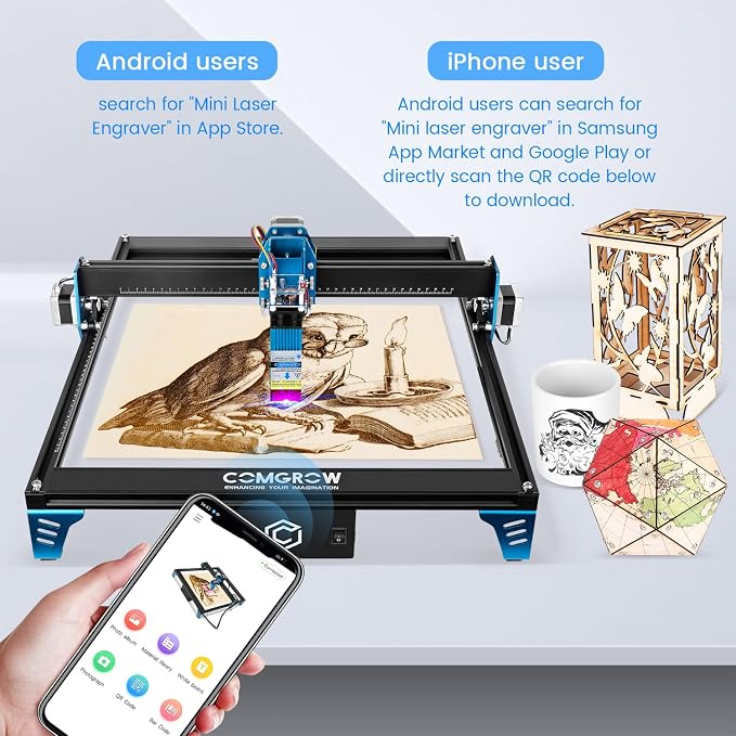 Comgrow Z1 Laser Engraving Machine 5000mW Output Power, Laser Cutter and Engraver Machine 24V Compressed Spot 10000mm/min with Eye Protection for Wood Metal Glass Acrylic Leather 15.7"x15.7", Laser 4