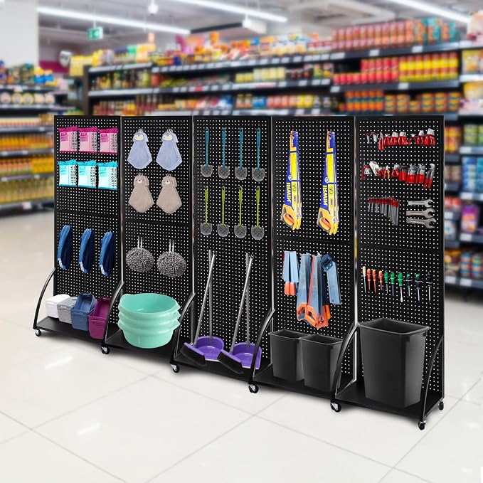 NectaCol 2'x 6' Metal Pegboard Display Stand with a Plate, Peg Board Panels, Standing Pegboard Display, Craft Fair Display Rack, Art Display Stand, Extra 10 pieces Hooks-Black