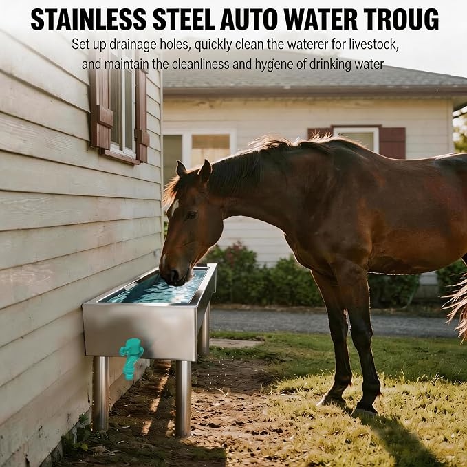 Automatic Livestock Water Trough 25 Gallons & 12 Gallons Livestock Feeding Trough Waterer Animal Stainless Steel Larger Automatic Waterer with Float Valve Kit for Goat Cattle Horse Hog Dog(2 Pack)