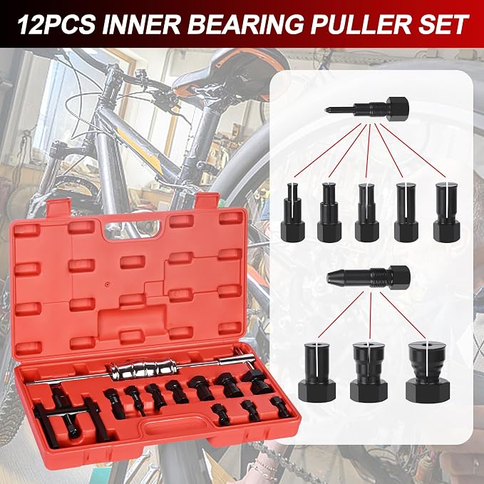 12pcs Motorcycle Blind Hole Bearing Puller Kit, Motorcycle Slide Hammer Puller Set, Pilot Insert Inner Bearing Remover Tool with 8-32mm Collets