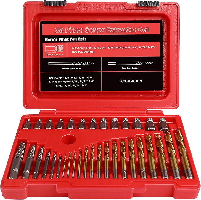39 Pcs Screw Extractor Set, 6542/4341 HSS Left Hand Drill Bit Set, Easy Out Extractor Set Multi-Spline Stripped Screw Extractor Set for Removing Damaged Broken Rusted Nuts, Bolts