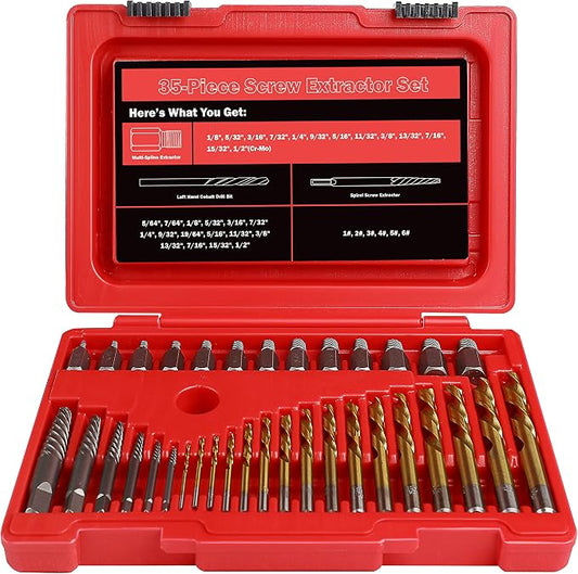 39 Pcs Screw Extractor Set, 6542/4341 HSS Left Hand Drill Bit Set, Easy Out Extractor Set Multi-Spline Stripped Screw Extractor Set for Removing Damaged Broken Rusted Nuts, Bolts