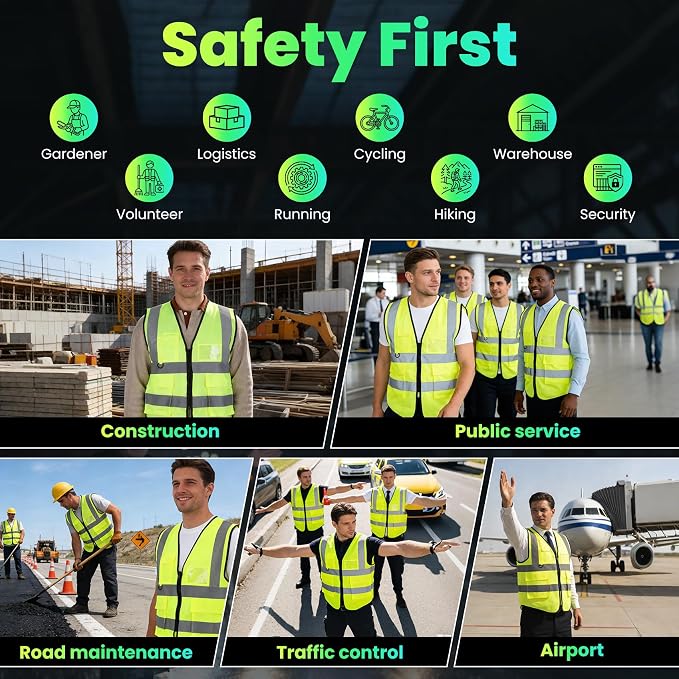 30 Pack High Visibility Reflective Safety Vests with Pockets and Zipper, High Visibility Mesh Construction Vest