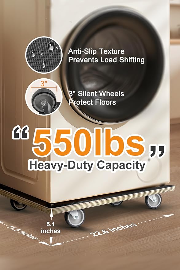 1100LB Heavy Duty Rectangle Moving Dolly Cart - 2-Pack with 3" TPR Wheels | Non-Slip 11-Layer Plywood Platform, No Assembly Needed - for Furniture, Warehouse, Home & Commercial Use