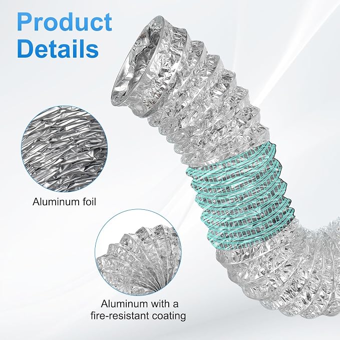 PATIKIL 8 Feet Dryer Vent Hose, 6 Inch Diameter Flexible Aluminum Ducting Flex Air Ducting Dryer Vent 2 Clamps Included for Heating Ventilation Air Conditioning, Silver