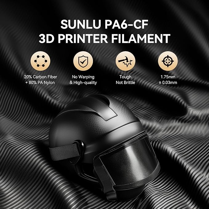 SUNLU Nylon PA6-CF 3D Printer Filament 1.75mm, 2.7kg, Black | 20% Carbon Fiber Reinforced, 209°C Heat Resistance, Big Roll Filament, 2.7kg Spool(5.95 lbs)