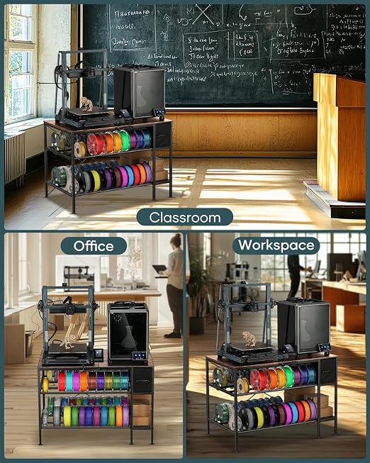 AHOWPD 3D Printer Table with Filaments Storage - 3D Printer Stand Filament Storage Rack Heavy Duty 3D Printer Desk with Drawer for Workshop Studio Office (Brown)