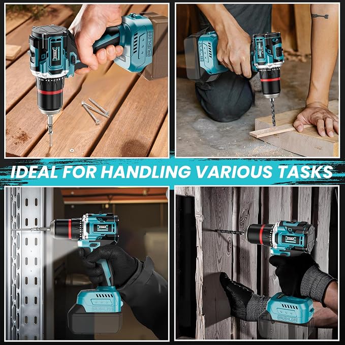 DIYtoolifz Power Drill Cordless Compatible with Makita 18V Battery (Tool Only) 1/2" Brushless Electric Drill Set,440 In-lbs(50N.m) Electric 18V Drills Driver Tool, Variable Speed Mode for Home,Garden