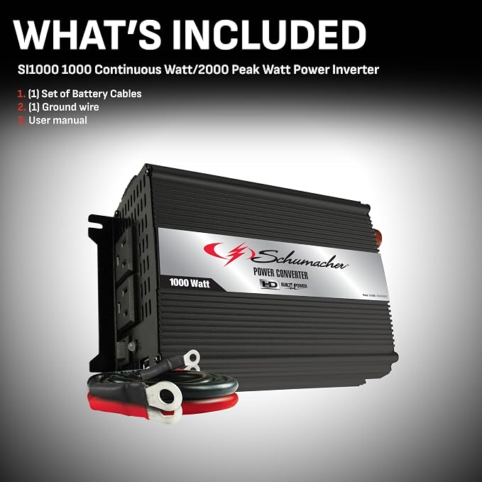Schumacher Electric SI1000 DC to AC Power Inverter - 1000W AC/USB - for Converting Vehicle Power to Household Power for Camping, Tailgating and More