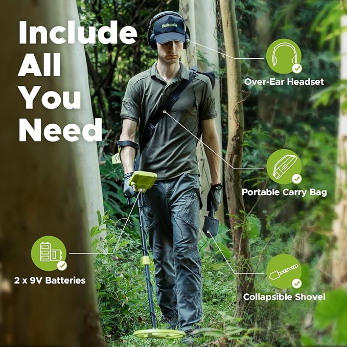 Metal Detector for Adults, Rechargeable Battery for 20H Typical Use, 5 Professional Mode with Higher Accuracy 10” Waterproof Coil for Gold Detecting