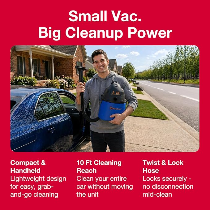 Koblenz Wet Dry Vacuum Cleaner, 3 Gallon 2.0 PHP, Twist-N-Lock Hose, Small Shop Vac, Portable Shop Vac for Home Car Garage Workshop, 10 ft Reach, Accessories Included, Blue/Black, WD-353L