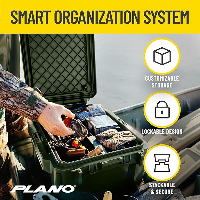 Plano GoNow Field Box, Waterproof Fishing Gear Storage, Outdoor Utility Container with Tray & Dividers for Tackle, Tools & Boat Use, Small, Olive Drab
