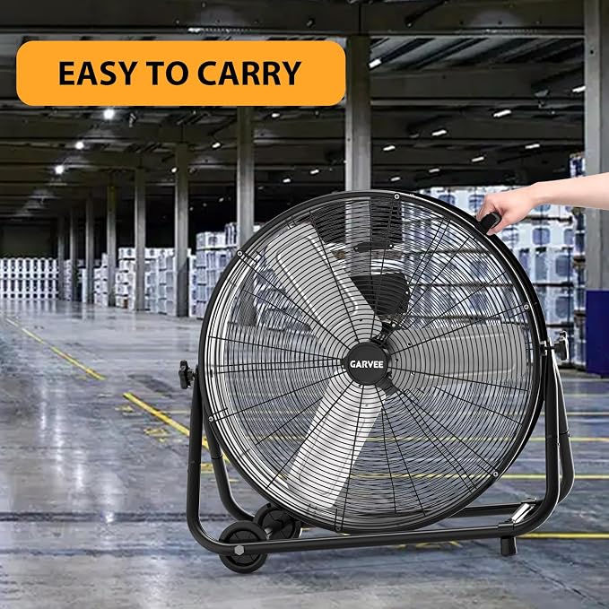 Garvee 24 in Industrial Floor Fan, 3 Speed High Velocity Drum Fan, Heavy Duty Metal Floor Fan Barrel Fan for Commercial, Workshop, Patio, Warehouse, Factory, Garage