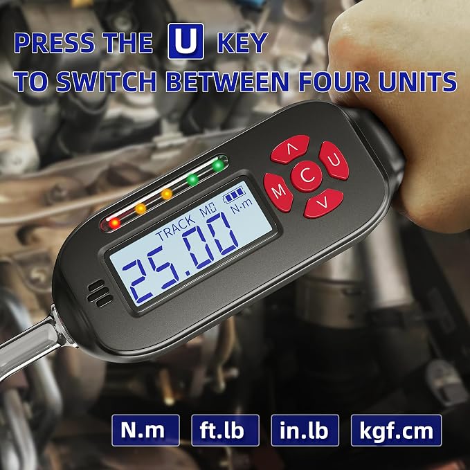 1/4 Inch Drive Digital Torque Wrench, 1.1-22.1Ft.lb/1.5-30Nm Electronic Bike Torque Wrench, ±2% Accuracy with Preset Value, Data Storage, Buzzer and LED Flash Notification for Bicycle Moto