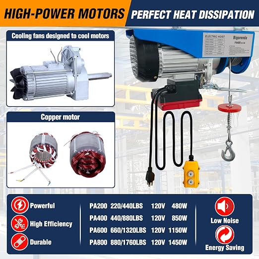 1760lb Electric Hoist with Remote Control/Wired Control, Electric Hoist 2 in 1, 110v Electric Hoist with Single/Double Slings,65.6/33ft Lifting Height, for Factory Attic Garage Warehouse