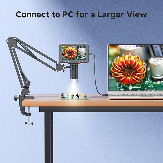 5" LCD Digital Soldering Microscope with Flexible Stand, 1000X Magnification for Electronics Repair & Coins, 1080P PC View, 8 LEDs (Micro SD Card Not Included)